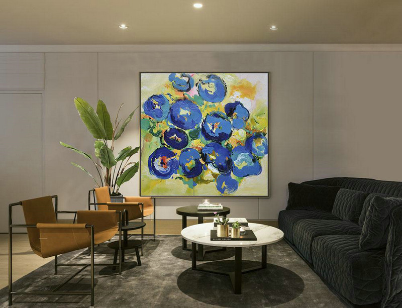 Extra Large Textured Painting On Canvas,Oversized Palette Knife Painting Abstract Flower Painting On Canvas,Wall Art Painting,Yellow,Blue,Green.etc